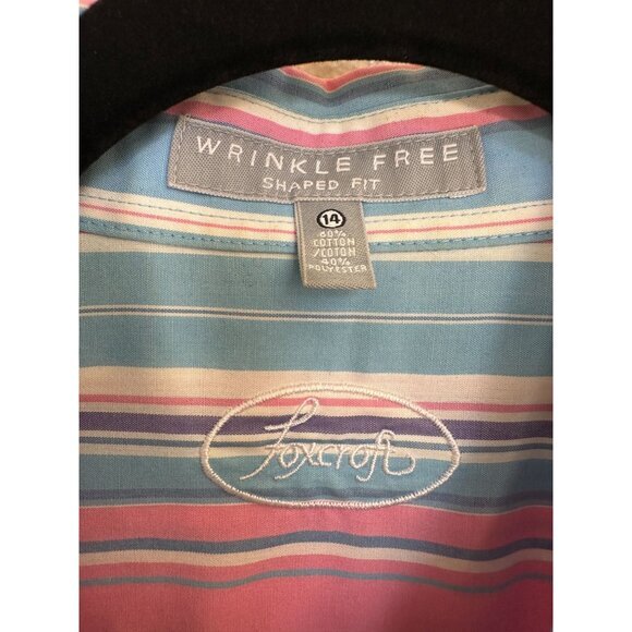 Foxcroft Womens Blue Pink Blouse 14‎ striped long sleeve button up collar cotton - Picture 3 of 6